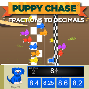 jogo puppy chase transformar fração em decimais