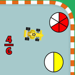 Jogo matemático divertido de carros de corrida com frações