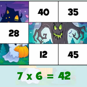 Jogo educativo de multiplicação de Halloween